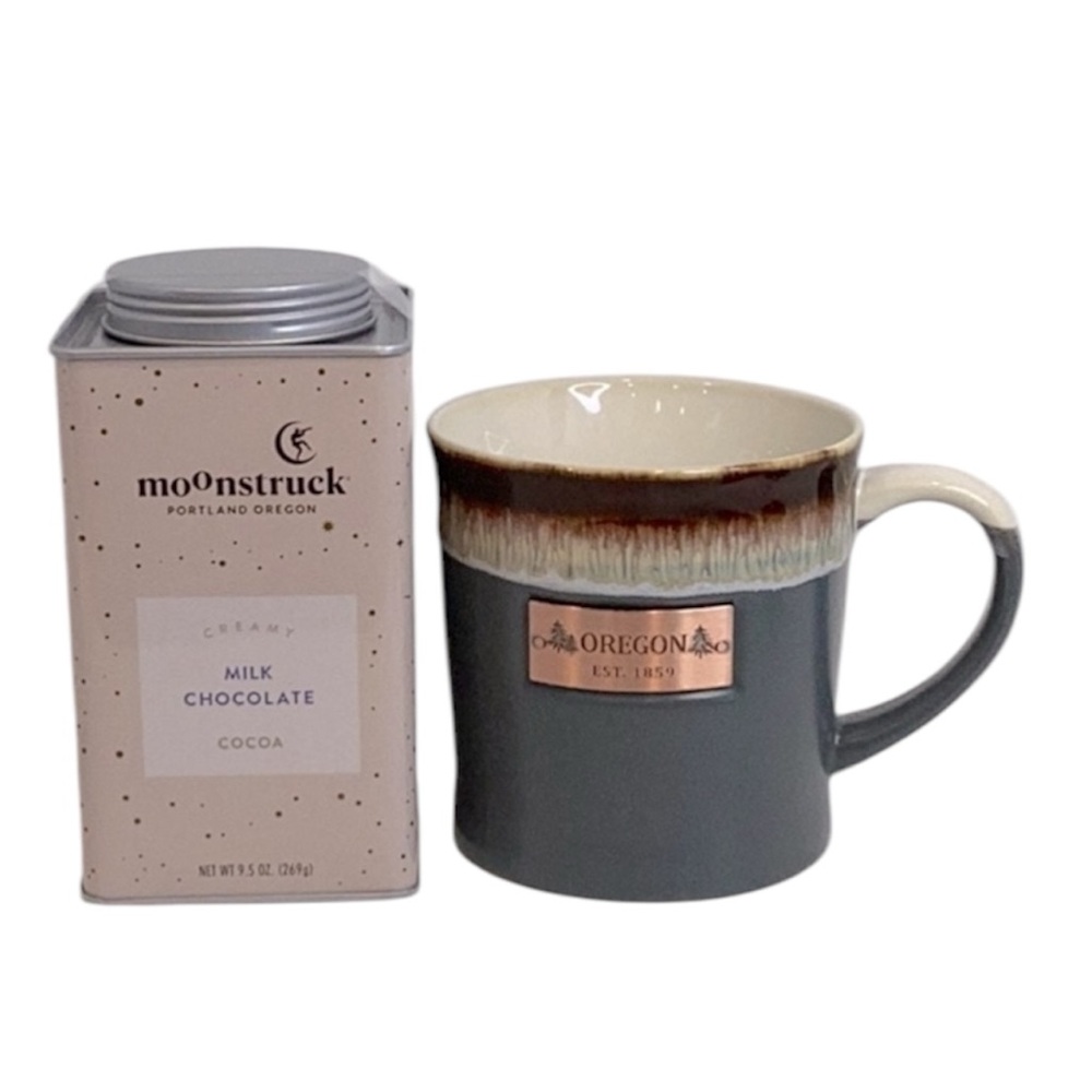💚 Oregon Metal Nameplate Mug with Bonus Moonstruck Hot Cocoa Mix